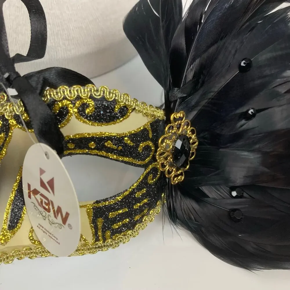 Venetian Mardi Gras Masquerade Masks Textured Lace Feathers Gems Swan Lot of 4
